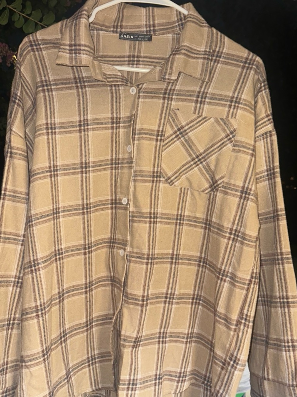 SHEIN Beige Plaid Button-Down Shirt